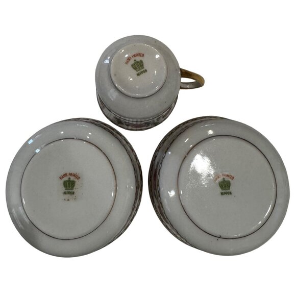 Nippon Hand Painted Porcelain Bowls & Demitasse Cup Floral w/ Gold Trim Antique - Picture 4 of 8